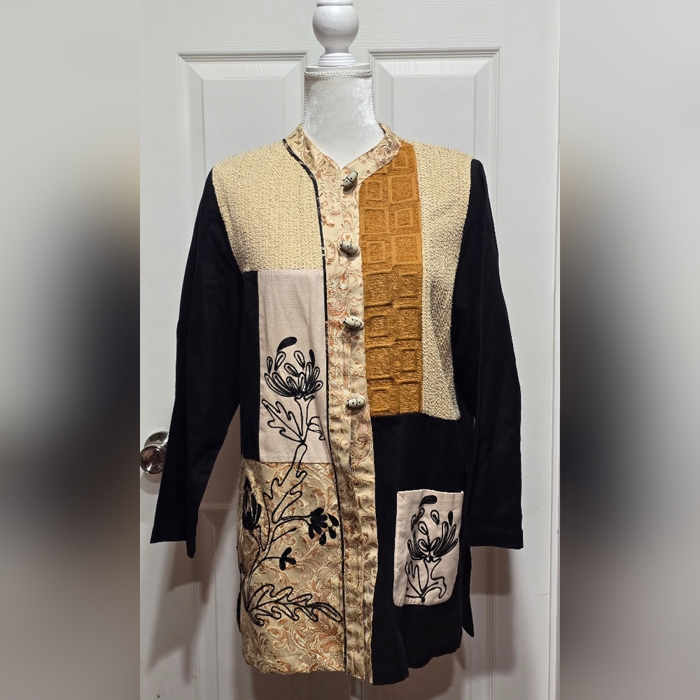 Vintage Julia Kim Indigo Moon Wearable Art Patchwork Jacket Blazer